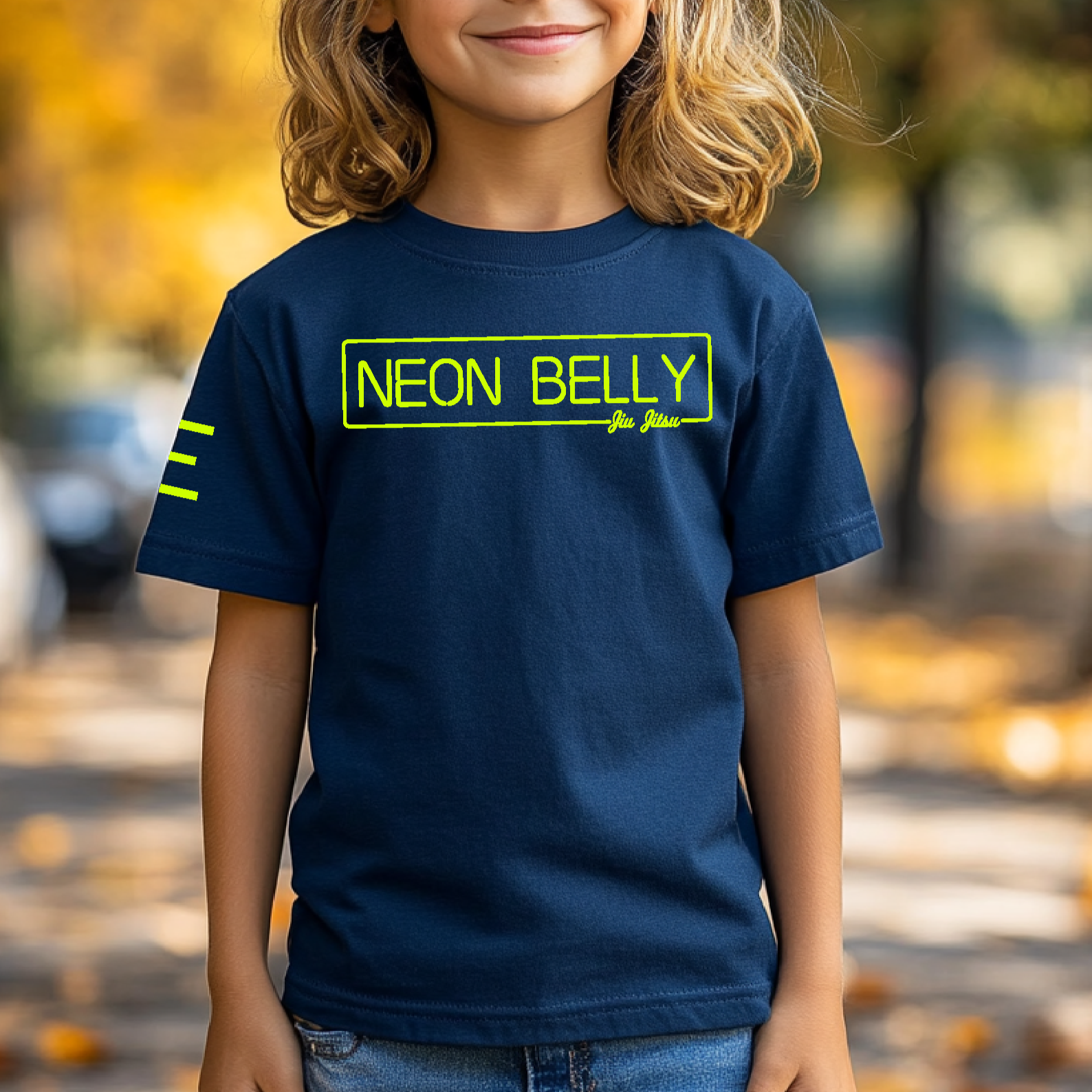 Youth - Neon Belly (Knee on Belly) - BJJ Funny T-Shirt - Original - 3Three Apparel LLC.