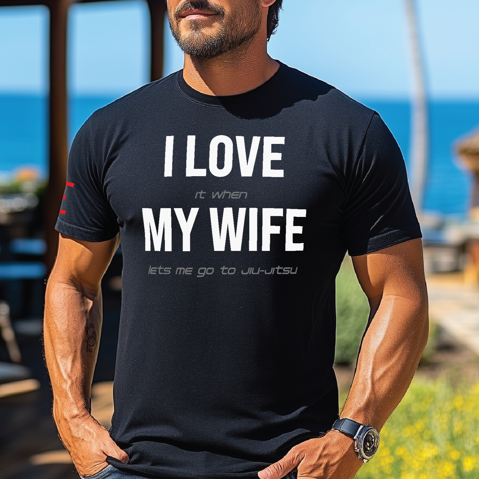 "I LOVE MY WIFE" Hidden Message Jiu-Jitsu Funny T-Shirt - 3Three Apparel LLC.