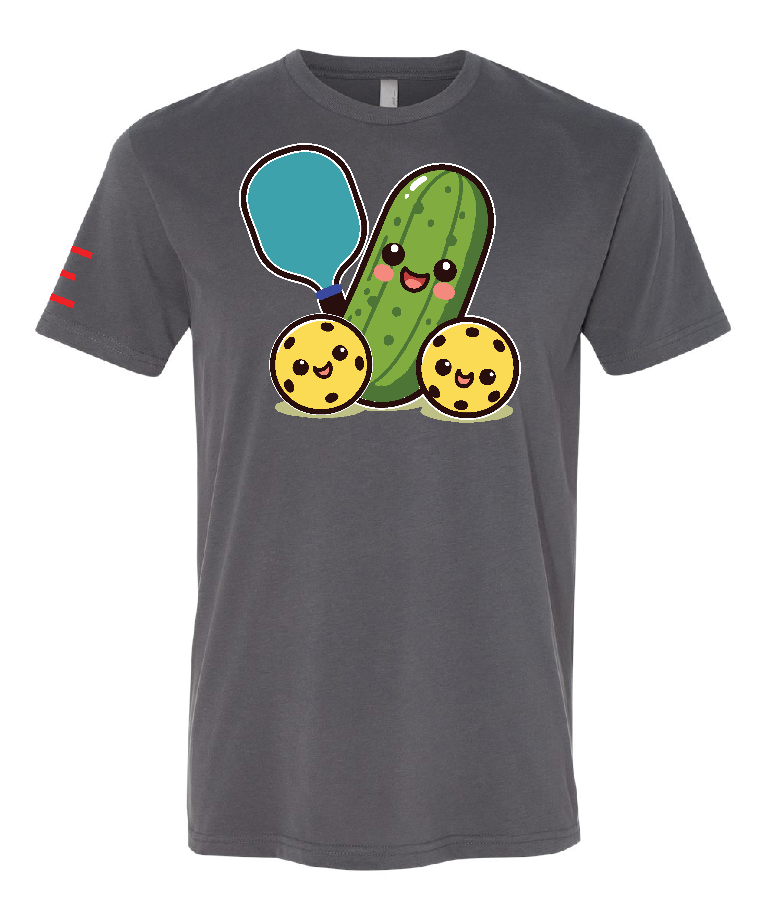 Cute Pickle Holding a Paddle Pickleball T-Shirt - Fun and Playful Design 