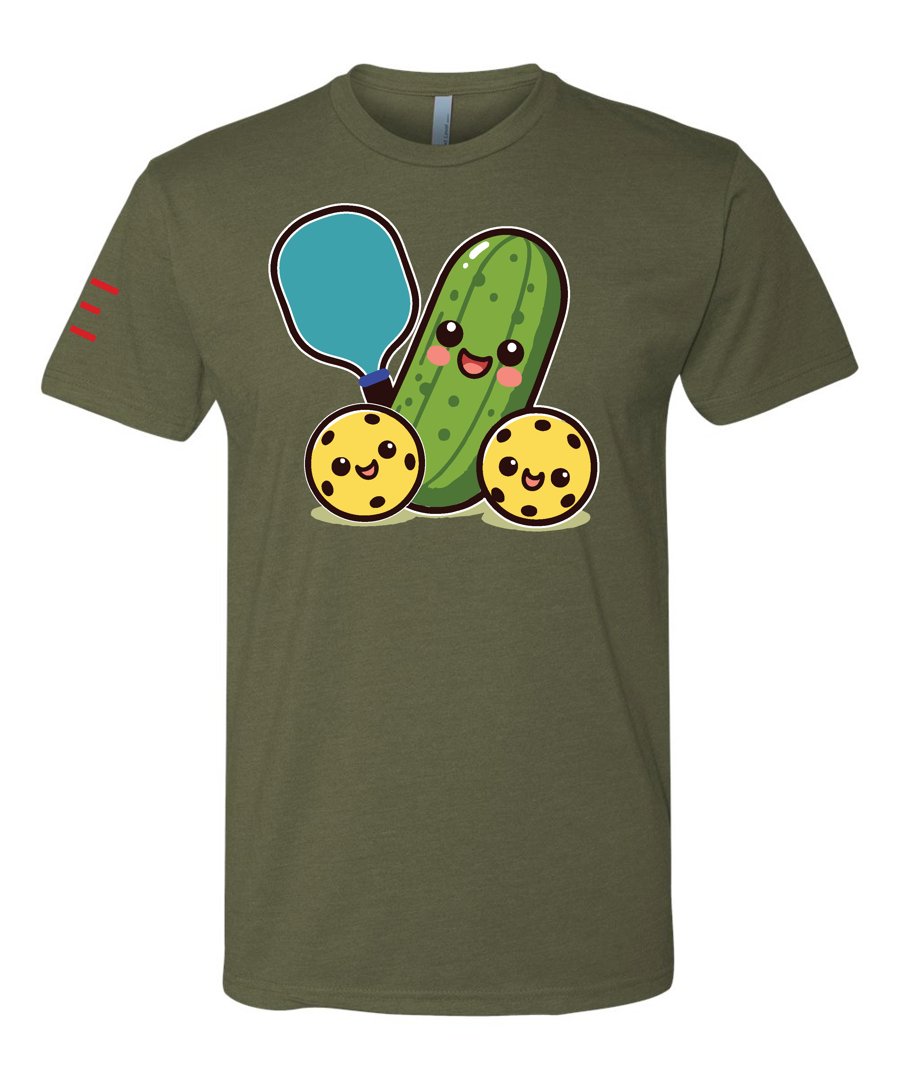 Cute Pickle Holding a Paddle Pickleball T-Shirt - Fun and Playful Design 