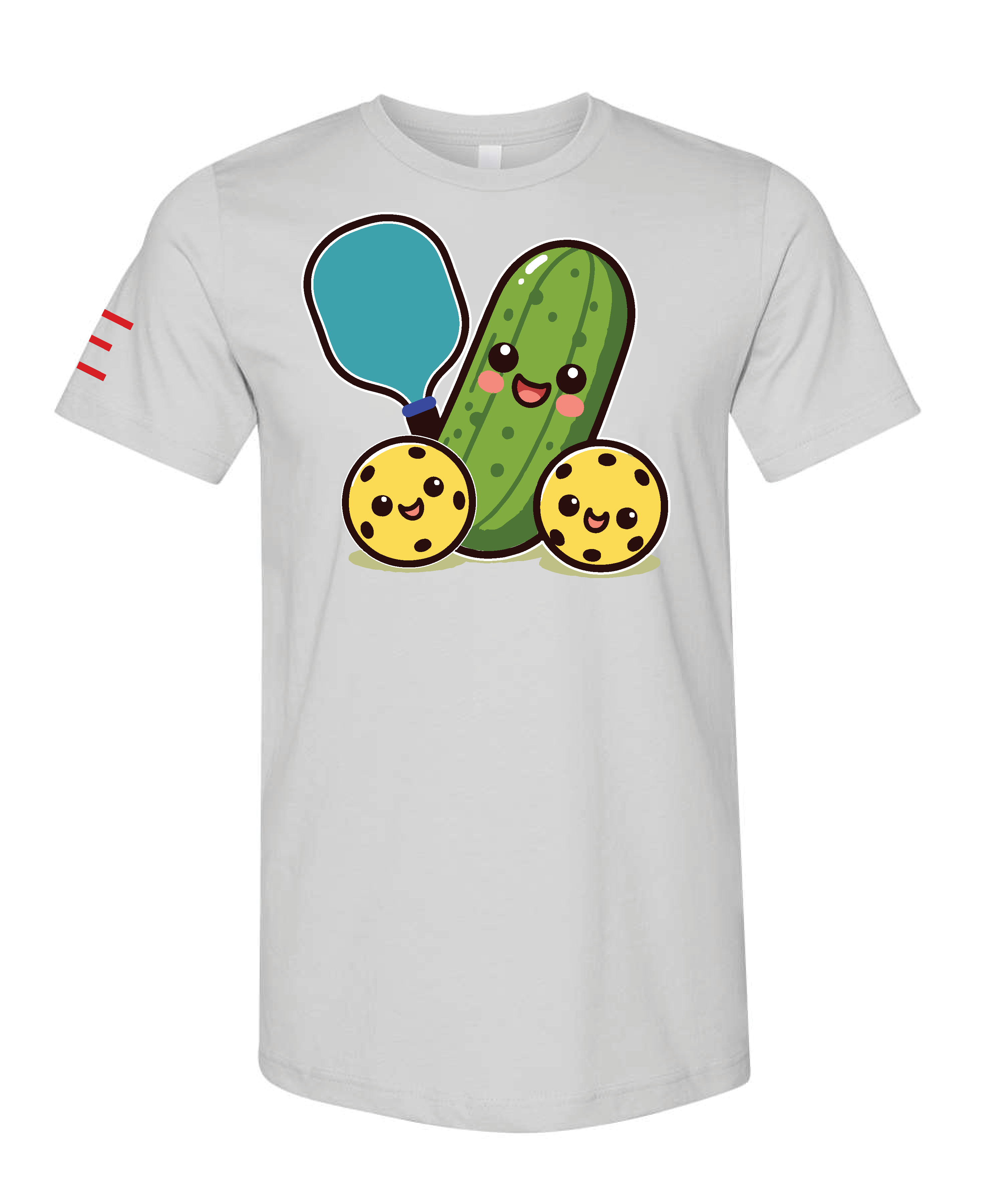 Cute Pickle Holding a Paddle Pickleball T-Shirt - Fun and Playful Design 