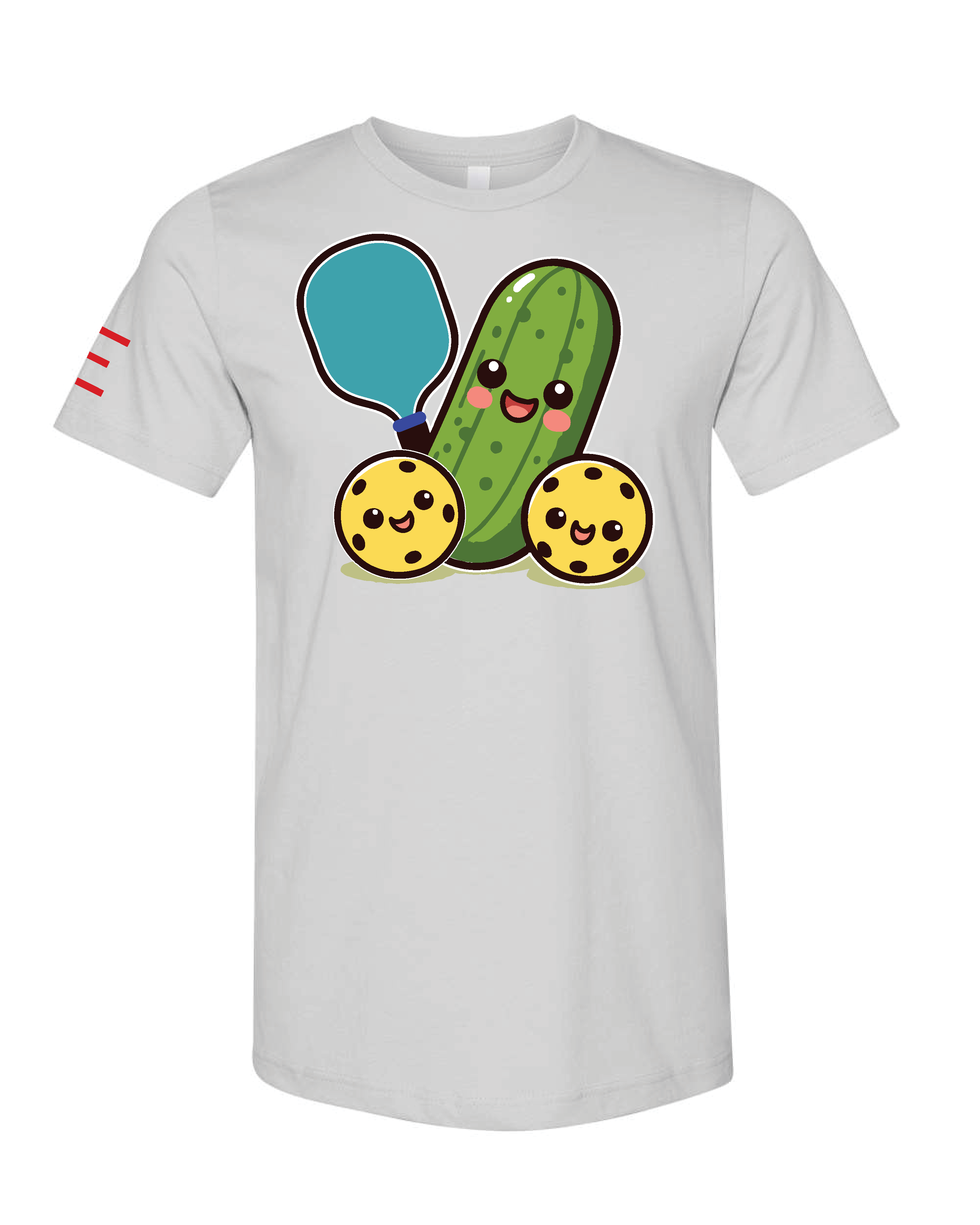 Cute Pickle Holding a Paddle Pickleball T-Shirt - Fun and Playful Design 