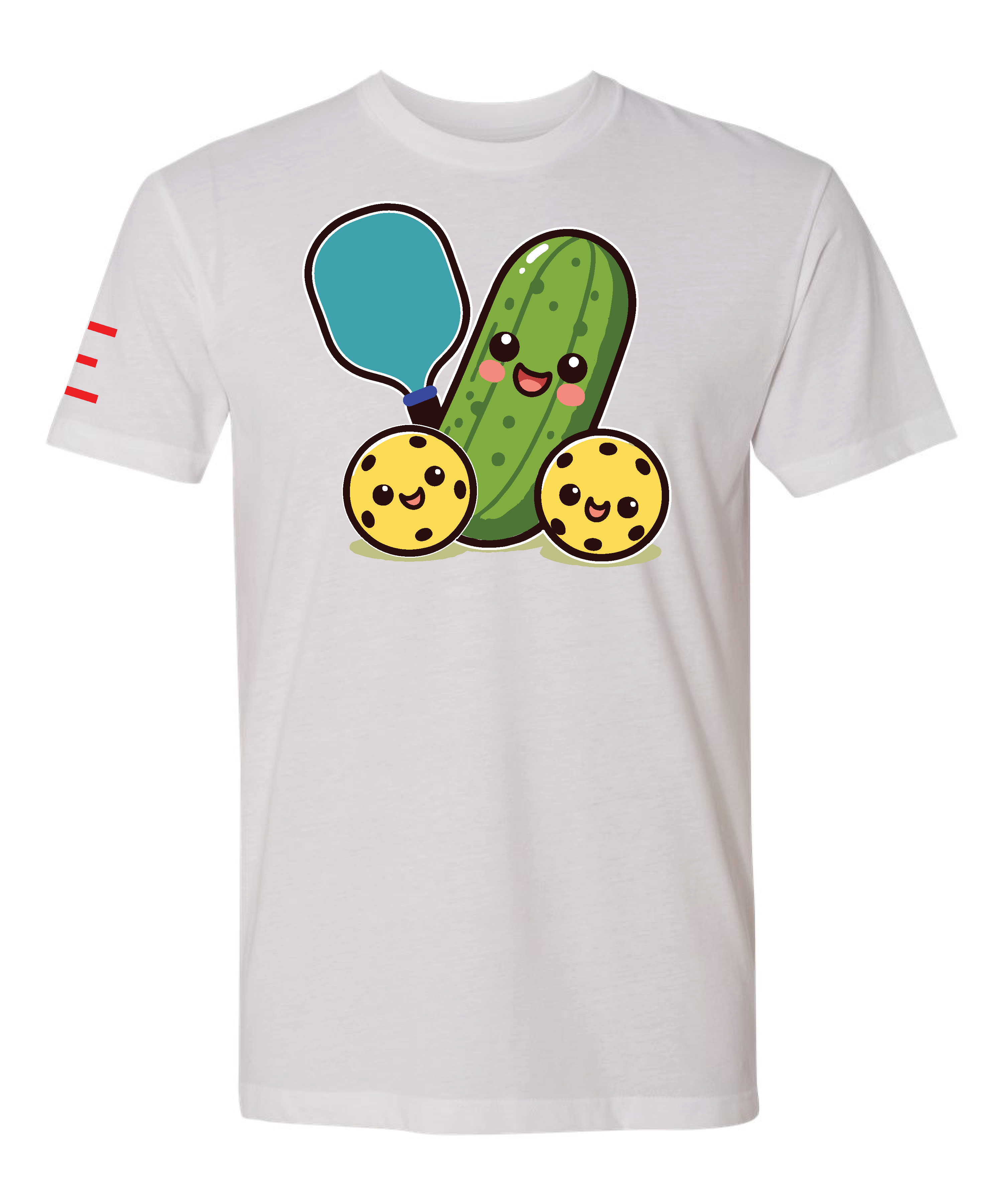 Cute Pickle Holding a Paddle Pickleball T-Shirt - Fun and Playful Design 